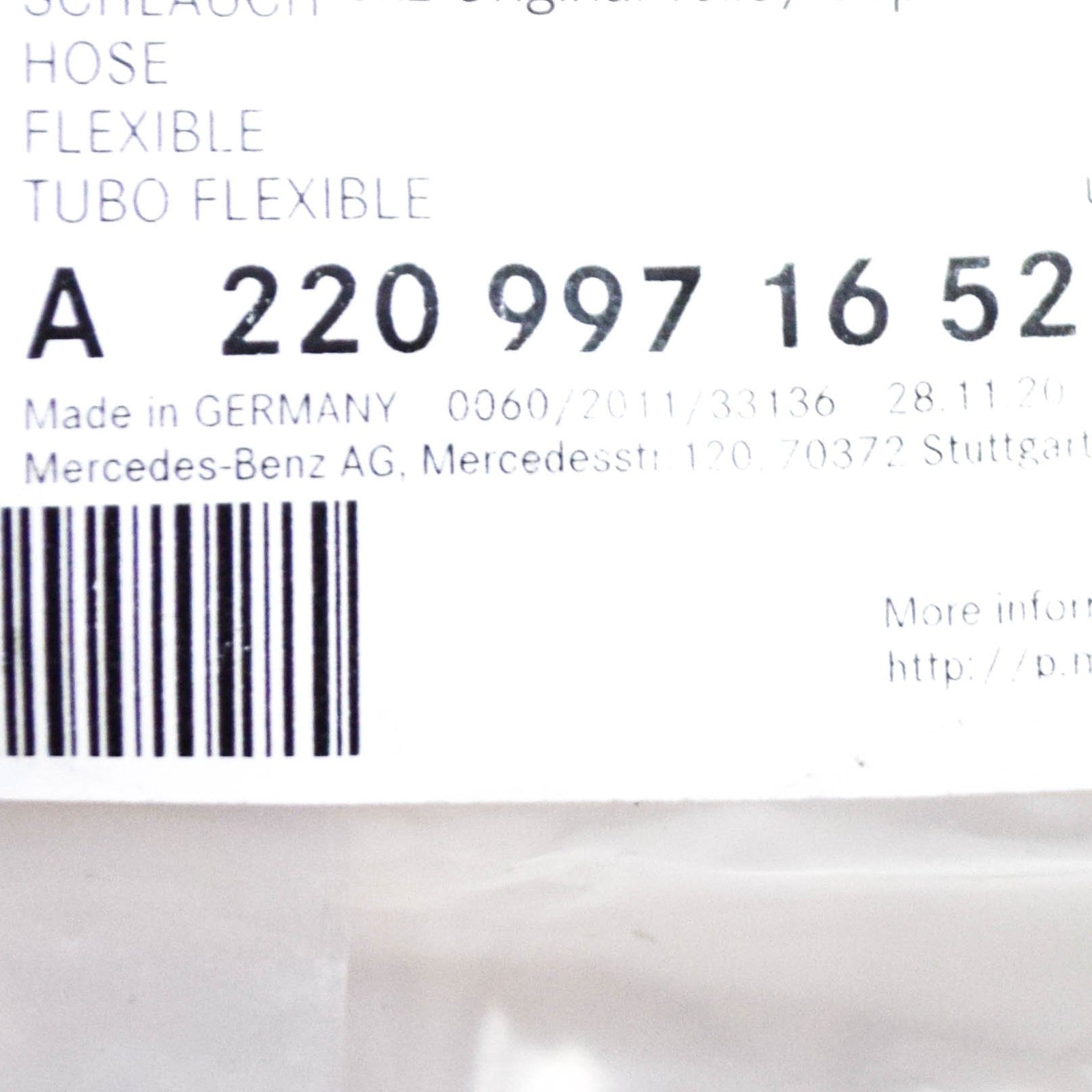 NEW MERCEDES-BENZ E W124 RIGHT OIL COOLER HOSE A2209971652 ORIGINAL