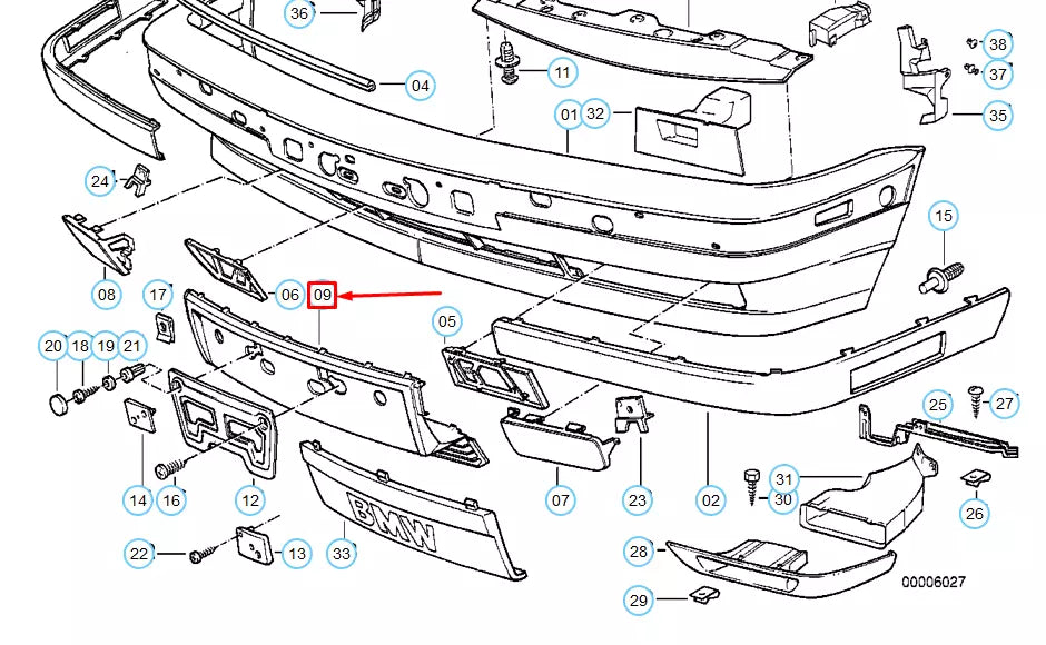 NEW BMW 5 E34 FRONT BUMPER LICENSE PLATE GRILLE 51118148821 8148821 GENUINE