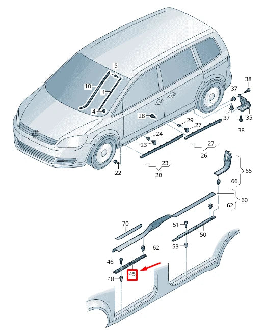 NEW VW SHARAN 7N FRONT RIGHT ENTRY STRIP BRACKET 7N0853588