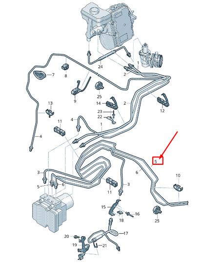 new audi a6 c8 left brake pipe from hydraulics to brake hose 4k0614725r original