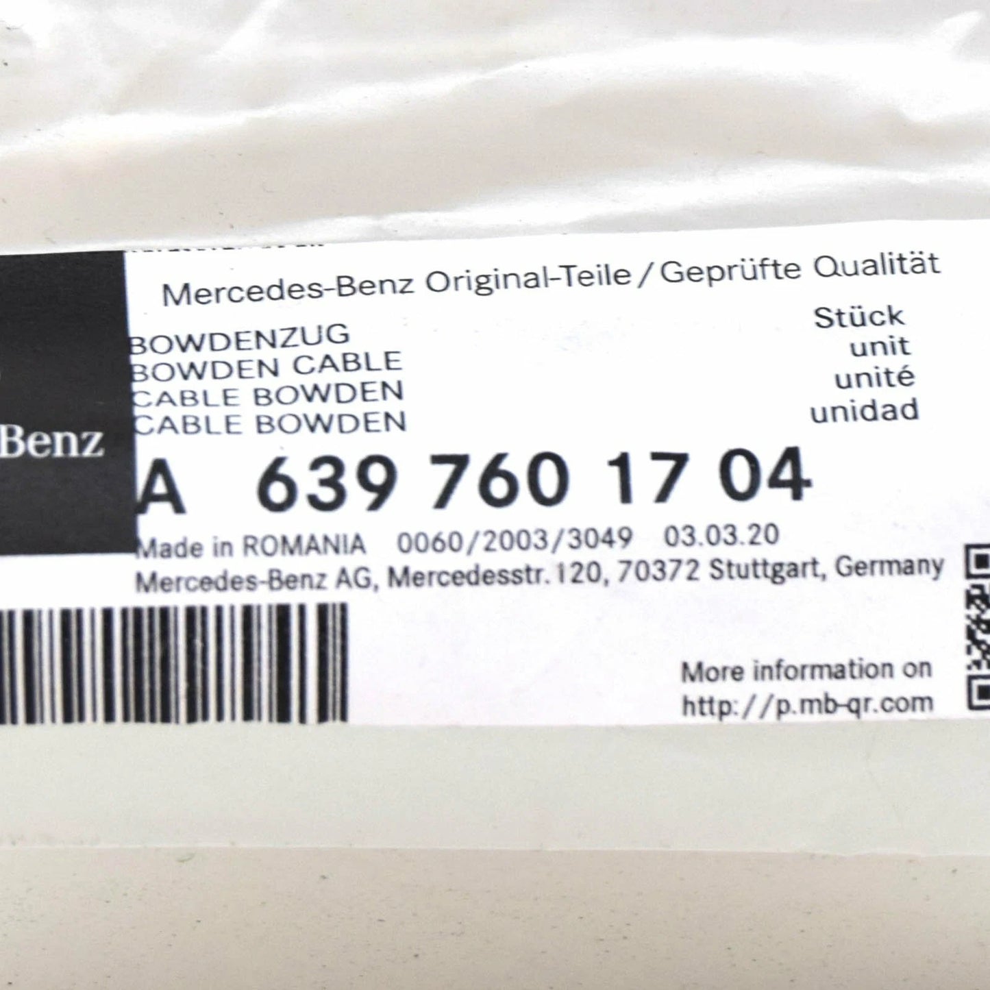 NEW MERCEDES-BENZ VITO W639 REAR DOOR BOWDEN CABLE A6397601704