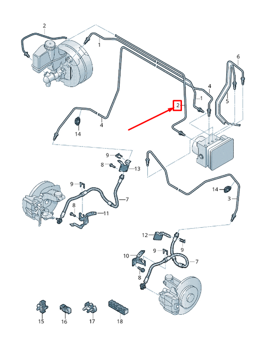 new vw touran 5t brake pipe from master cylinder to hydraulics 5qc614740