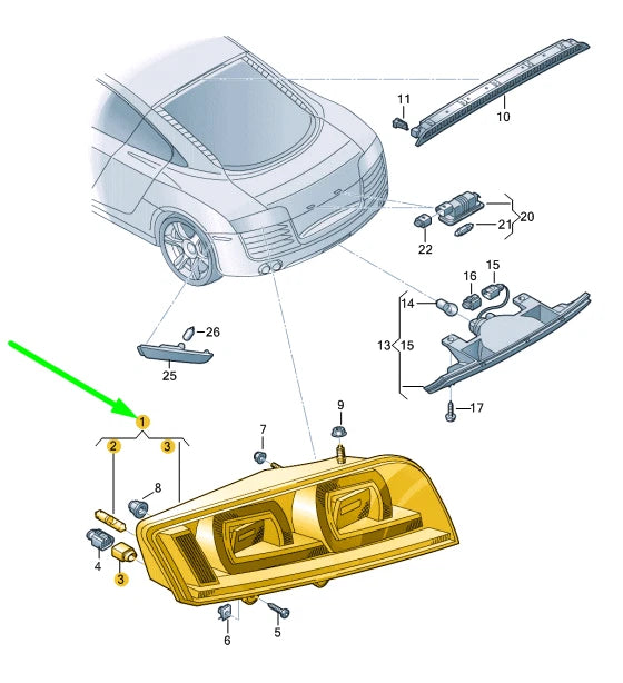 NEW AUDI R8 42 REAR RIGHT TAILLIGHT USA 420945096E ORIGINAL