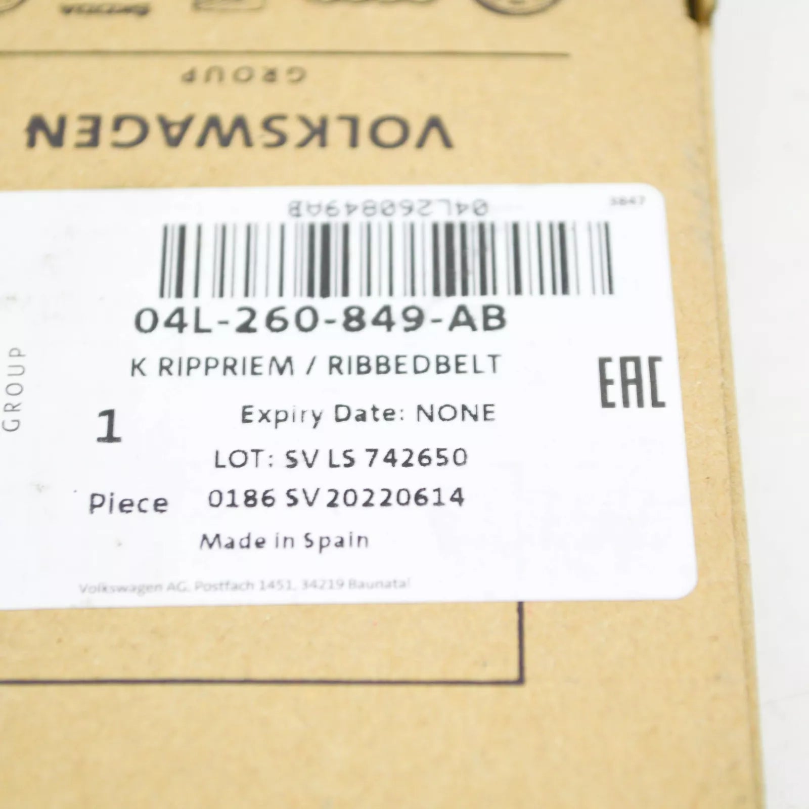 NEW AUDI A4 B9 ALTERNATOR BELT 04L260849AB ORIGINAL