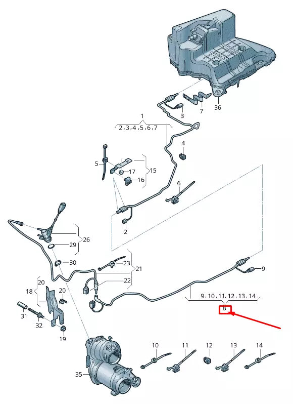 NEW AUDI A4 B9 REDUCING AGENT TRANSFER LINE 8W0131961A ORIGINAL