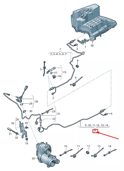 NEW AUDI A4 B9 REDUCING AGENT TRANSFER LINE 8W0131961A ORIGINAL