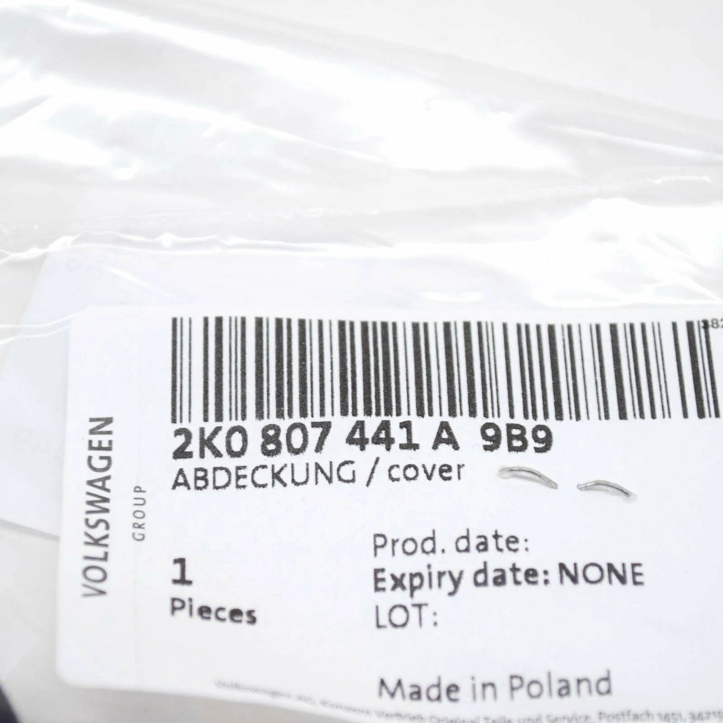 NEW VW CADDY III KA REAR BUMPER TOW EYE CAP COVER 2K0807441A9B9 ORIGINAL