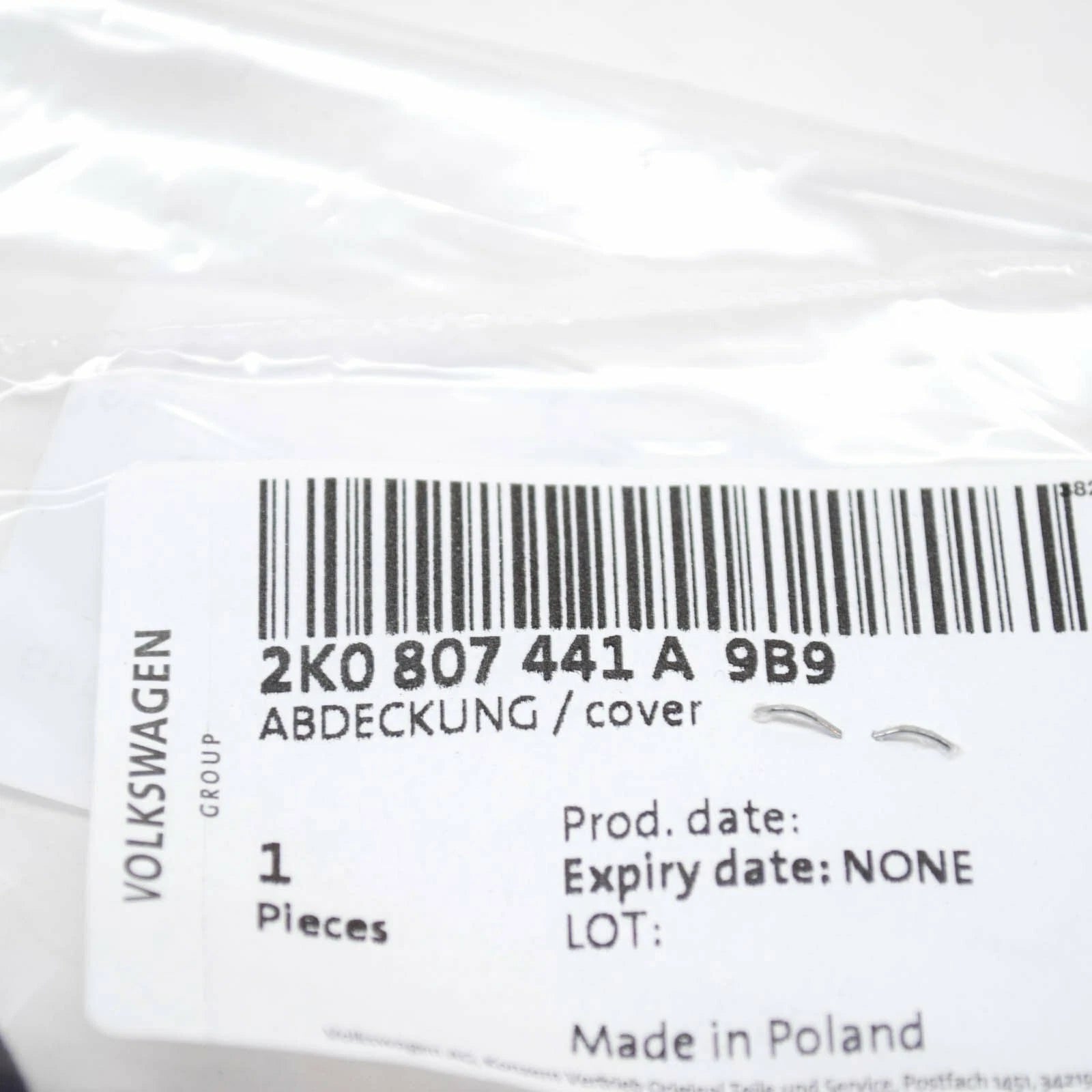 NEW VW CADDY III KA REAR BUMPER TOW EYE CAP COVER 2K0807441A9B9 ORIGINAL