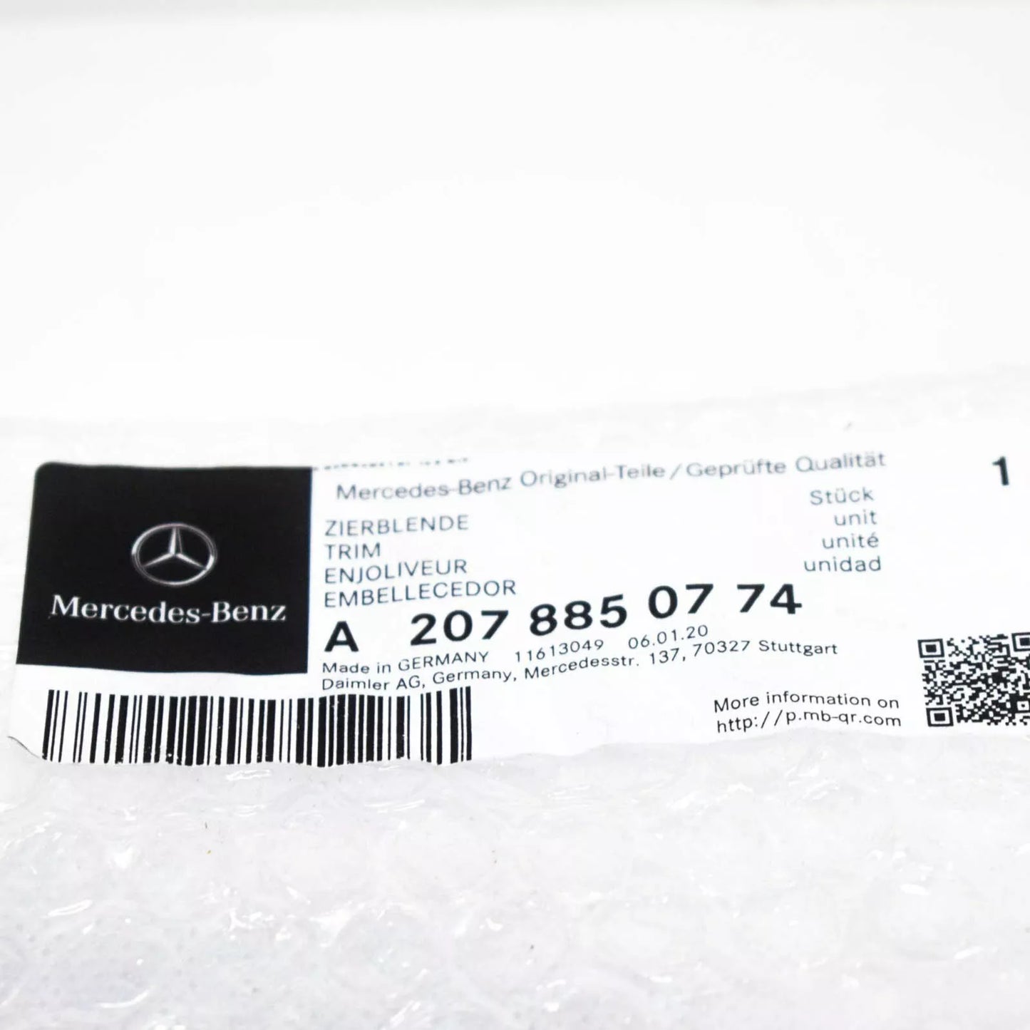 NEW MB E-CLASS C207 FRONT AMG BUMPER LEFT CHROME MOLDING TRIM A2078850774