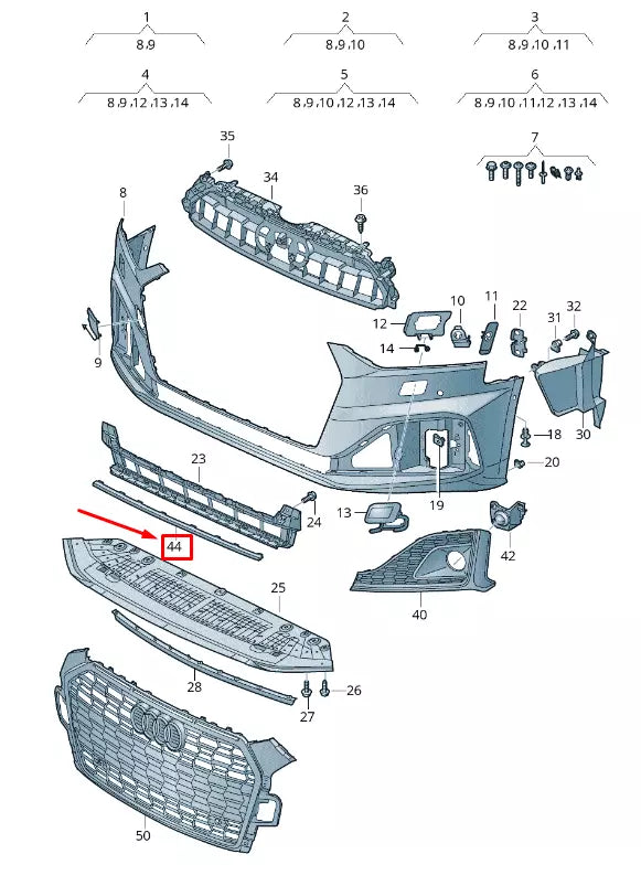 NEW AUDI A5 F5 FRONT CENTER BUMPER TRIM 8W6853618 9B9 8W68536189B9