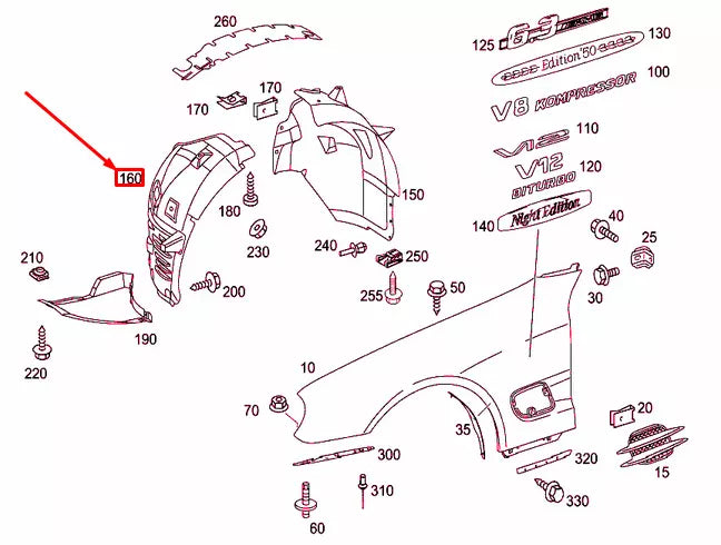 NEW MERCEDES-BENZ SL R230 FRONT LEFT WHEELHOUSE COVER A2306902530 ORIGINAL