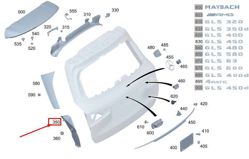 new mercedes-benz gls x167 rear left liftgate trim a1676900102 original