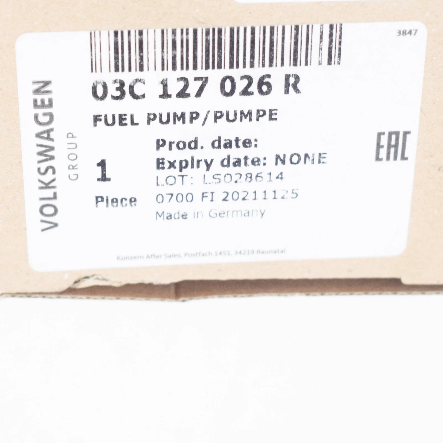 NEW VOLKSWAGEN JETTA MK5 HIGH PRESSURE FUEL PUMP 03C127026R ORIGINAL