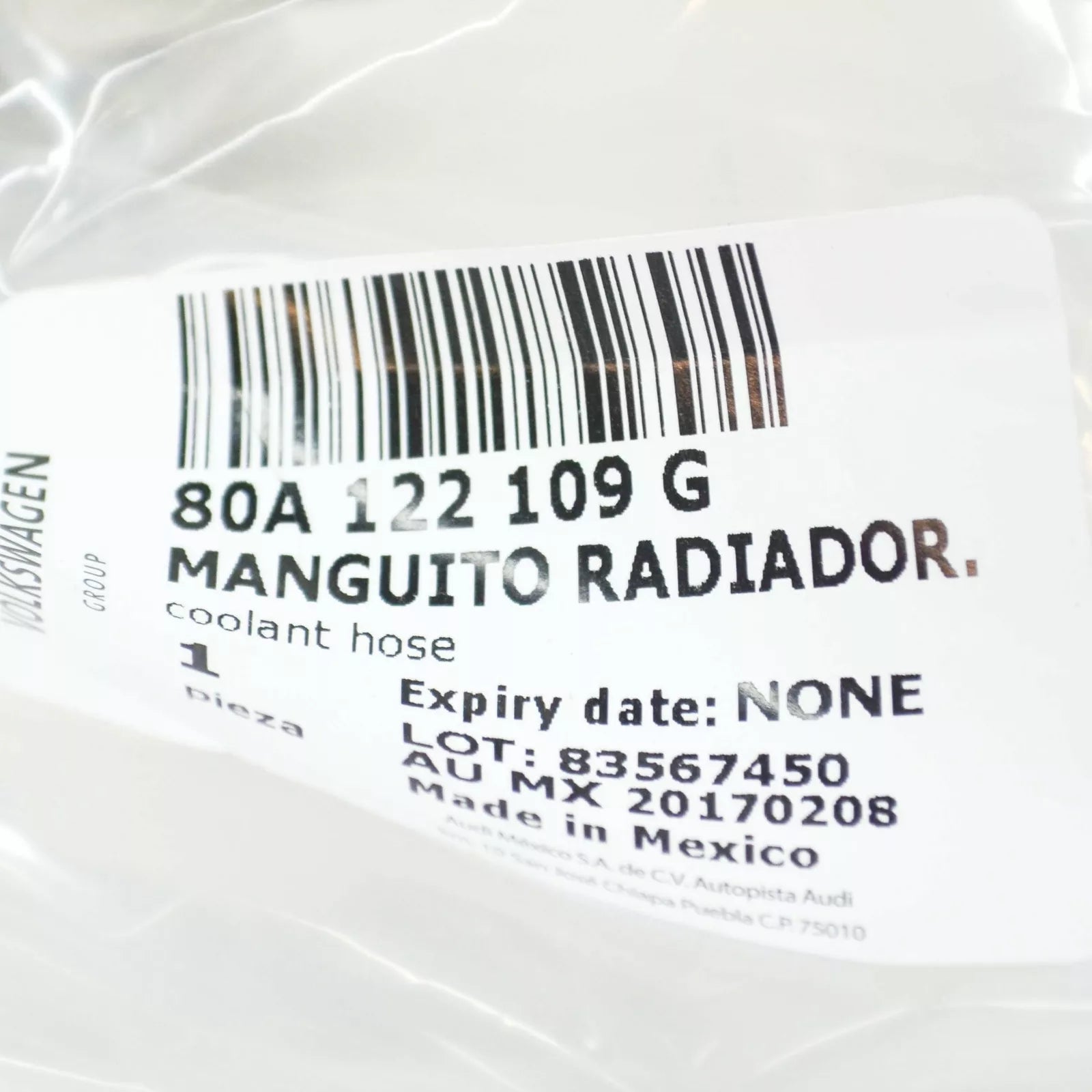 NEW AUDI Q5 FY 80A ENGINE COOLANT HOSE W RELEASE COUPLING 80A122109G