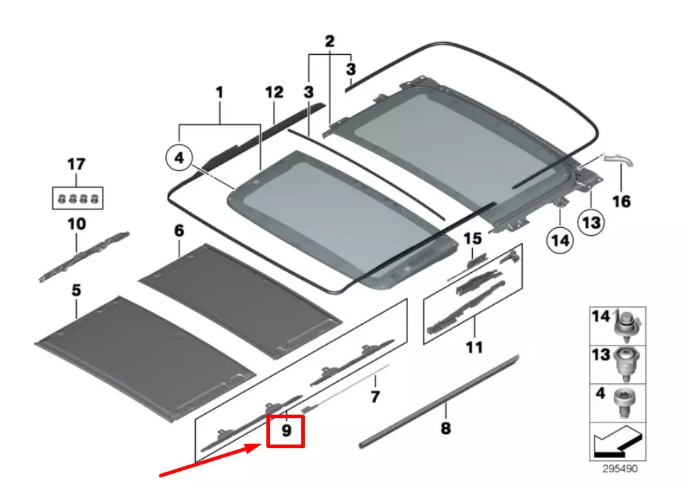 NEW BMW X3 F25 PANORAMIC ROOF COVER SLIDING RAILS 54107293439 7293439 ORIGINAL
