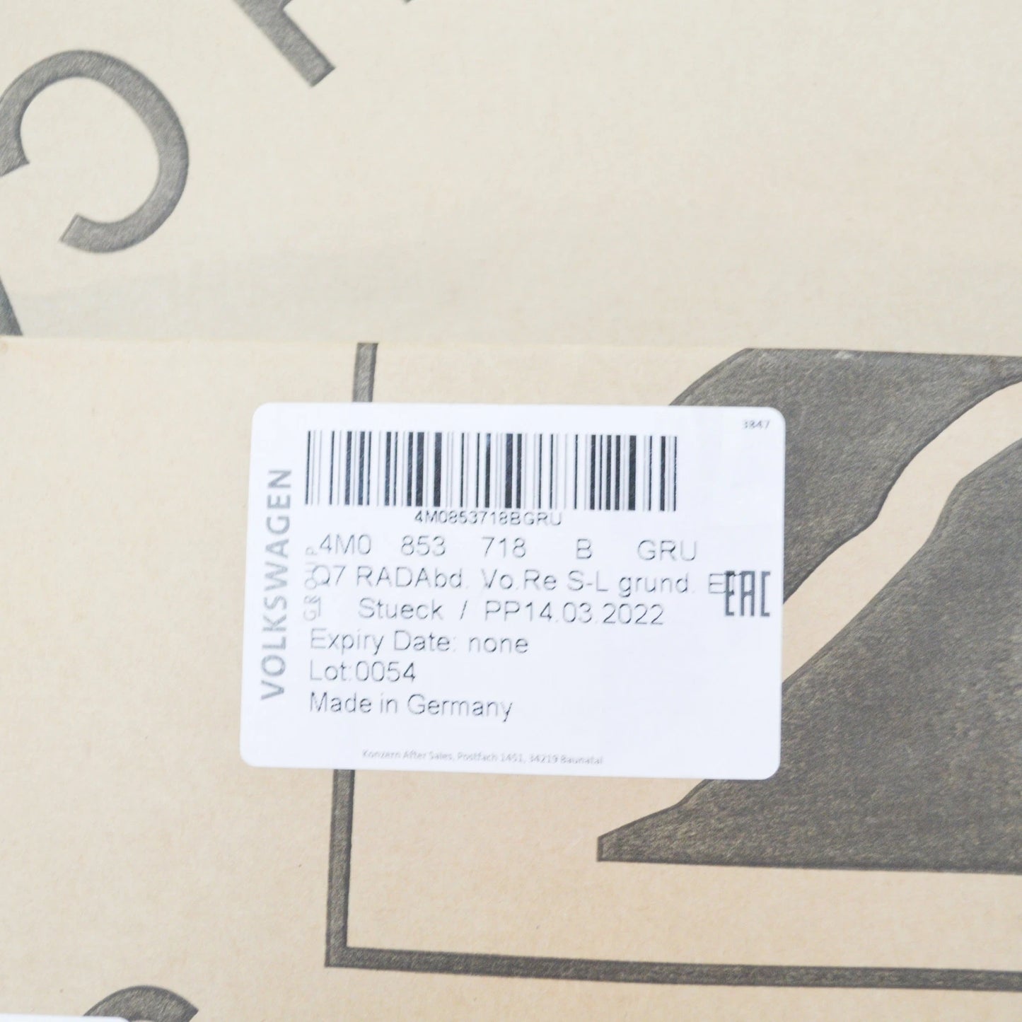 NEW AUDI Q7 4M FRONT RIGHT WHEEL ARCH TRIM COVER 4M0853718BGRU ORIGINAL