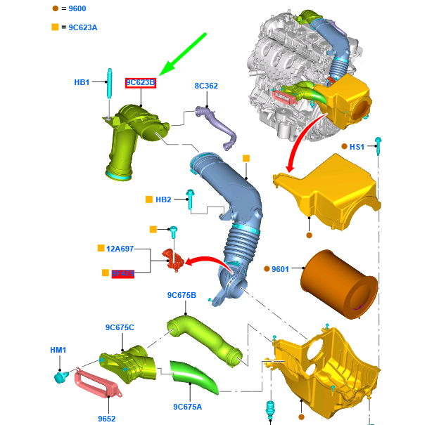 new ford focus mk3 c346 air cleaner duct hose pipe cv61-9c623-ka 2055555