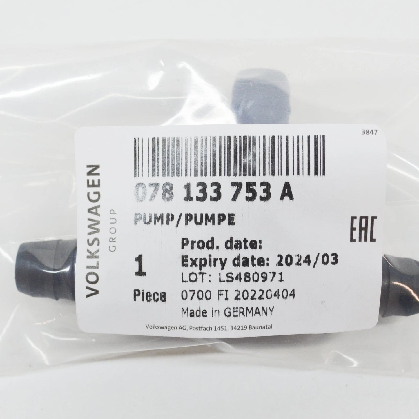 NEW AUDI A6 C6 SUCTION JET PUMP 078133753A