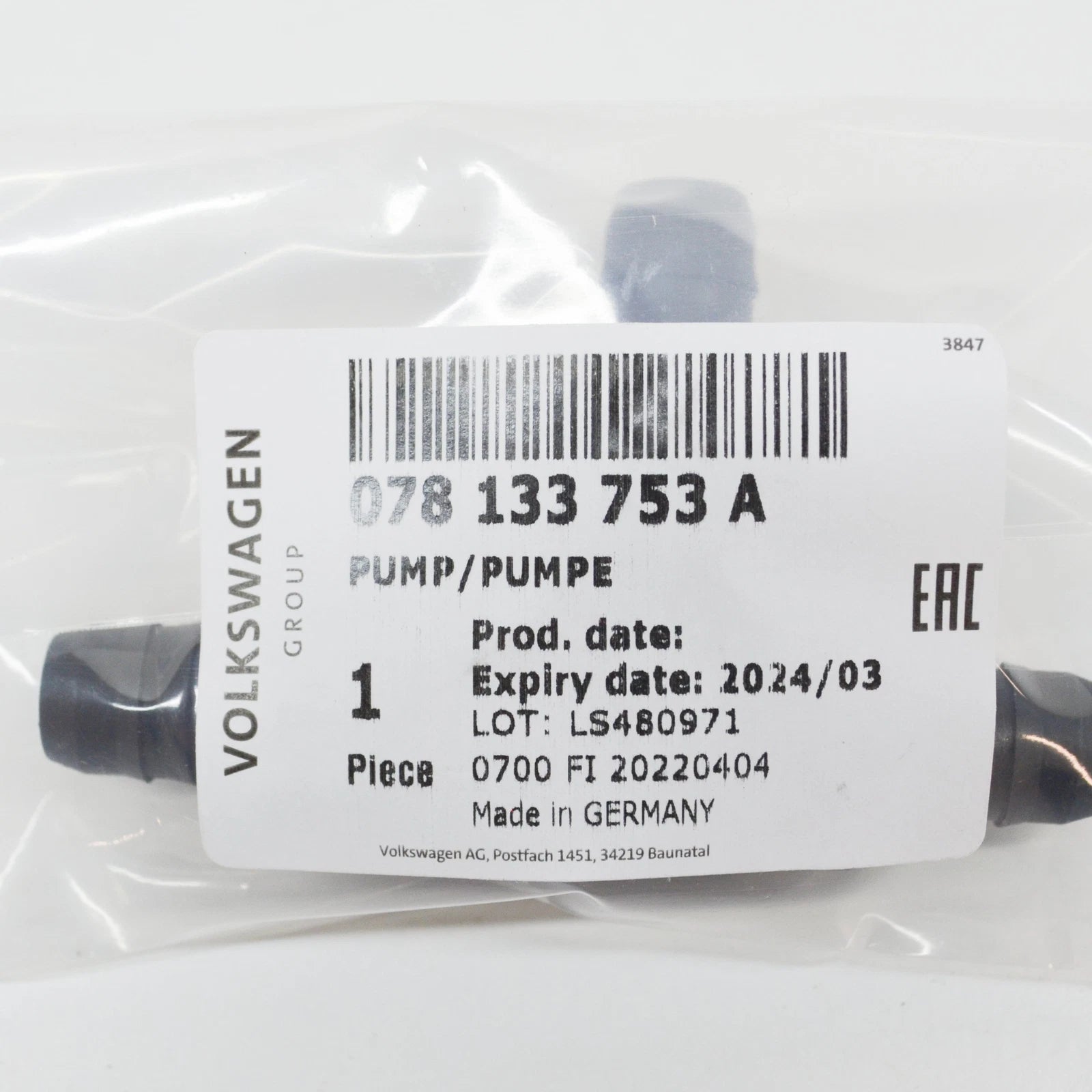 NEW AUDI A6 C6 SUCTION JET PUMP 078133753A