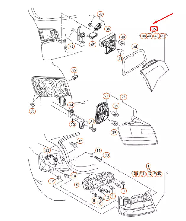 NEW AUDI A6 C6 REAR RIGHT INNER LED TAILLIGHT 4F5945094F ORIGINAL