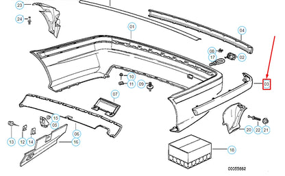 NEW BMW 3 E36 REAR BUMPER RIGHT MOULDING IMPACT STRIP 51128135488 ORIGINAL