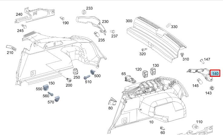 NEW MERCEDES-BENZ GLC COUPE C253 TRUNK LEFT D-PILLAR COVER A2536913300 ORIGINAL