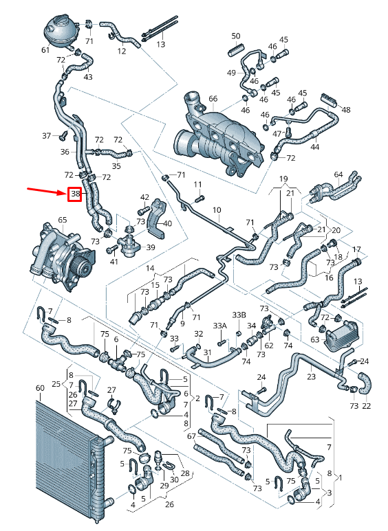 NEW AUDI TT 8J3 ENGINE COOLANT HOSE 3C0122063M ORIGINAL