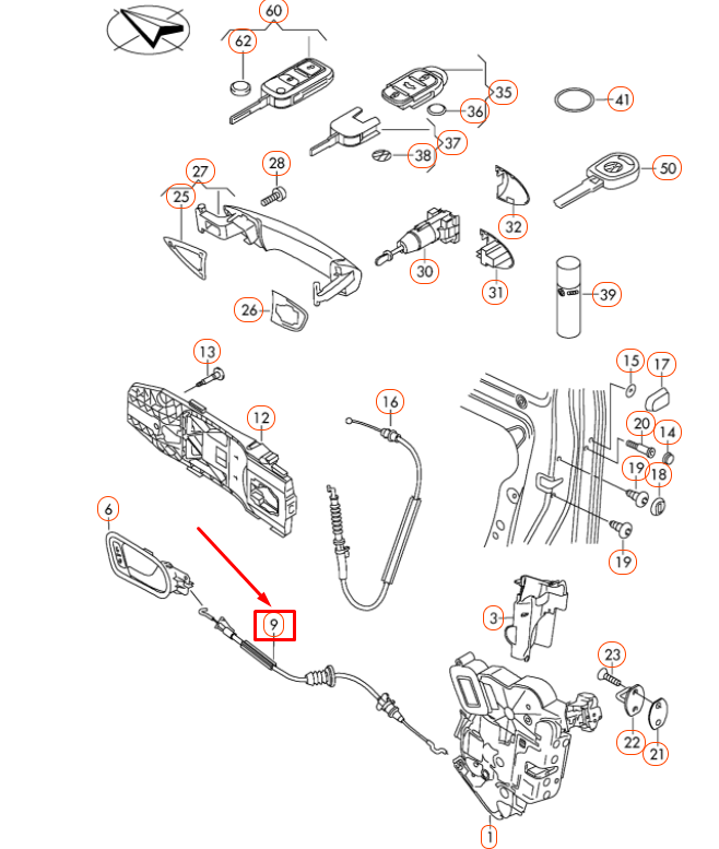 NEW VOLKSWAGEN GOLF MK6 FRONT RIGHT DOOR BOWDEN CABLE 5K4837086A ORIGINAL