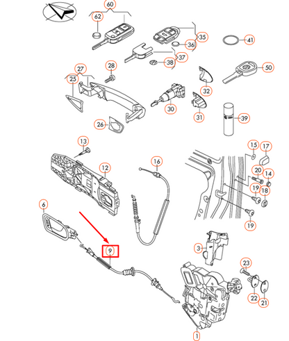 NEW VOLKSWAGEN GOLF MK6 FRONT RIGHT DOOR BOWDEN CABLE 5K4837086A ORIGINAL