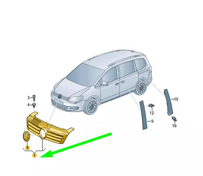 NEW VOLKSWAGEN SHARAN 7N RADIATOR GRILLE 7N0853651F9B9 ORIGINAL