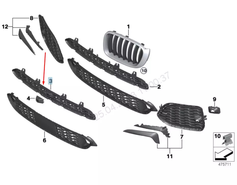 NEW BMW X3 F25 FRONT M BUMPER GRILLE 51118059953 8059953 2015 ORIGINAL