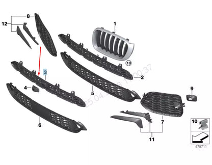 NEW BMW X3 F25 FRONT M BUMPER GRILLE 51118059953 8059953 2015 ORIGINAL