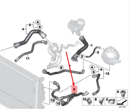 NEW BMW 1 F20 RADIATOR COOLANT HOSE 17127596839 7596839 ORIGINAL
