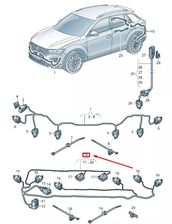 NEW VW T-ROC A11 REAR PARKING AID WIRING 2GA971104A