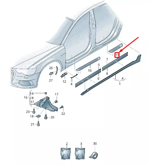 NEW AUDI A6 4A C8 REAR LEFT SILL TRIM STRIP 4K08533759B9