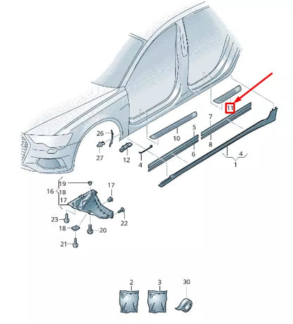 NEW AUDI A6 4A C8 REAR LEFT SILL TRIM STRIP 4K08533759B9