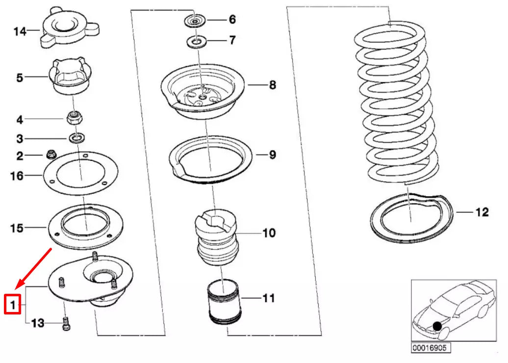 NEW BMW Z3 COUPE E36 FRONT RIGHT UPPER STRUT MOUNT 31332227898 2227898 ORIGINAL