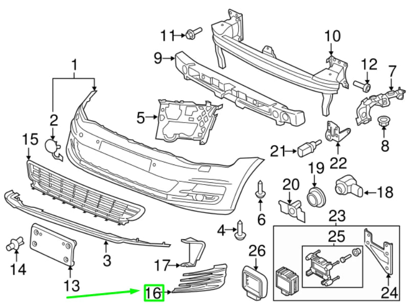NEW VOLKSWAGEN GOLF GTI MK7 5G FRONT LEFT BUMPER GRILLE 5GM853665D9B9 ORIGINAL