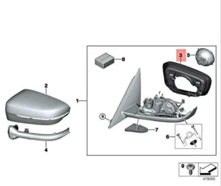 NEW BMW 5 G30 FRONT LEFT DOOR MIRROR SUPPORTING RING COVER 51167452319 ORIGINAL