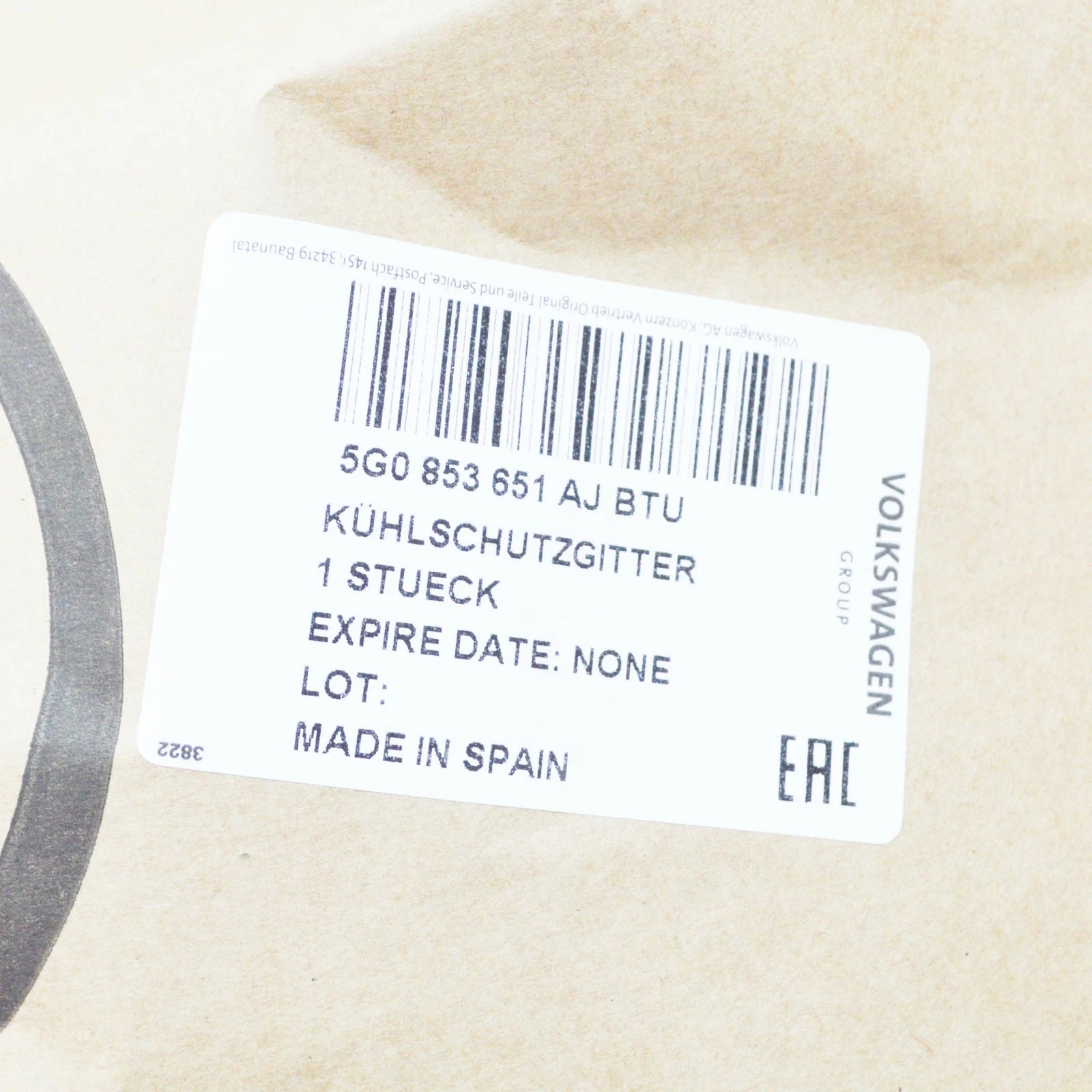 NEW VW GOLF VII BA5 FRONT BUMPER RADIATOR GRILLE 5G0853651AJ BTU ORIGINAL