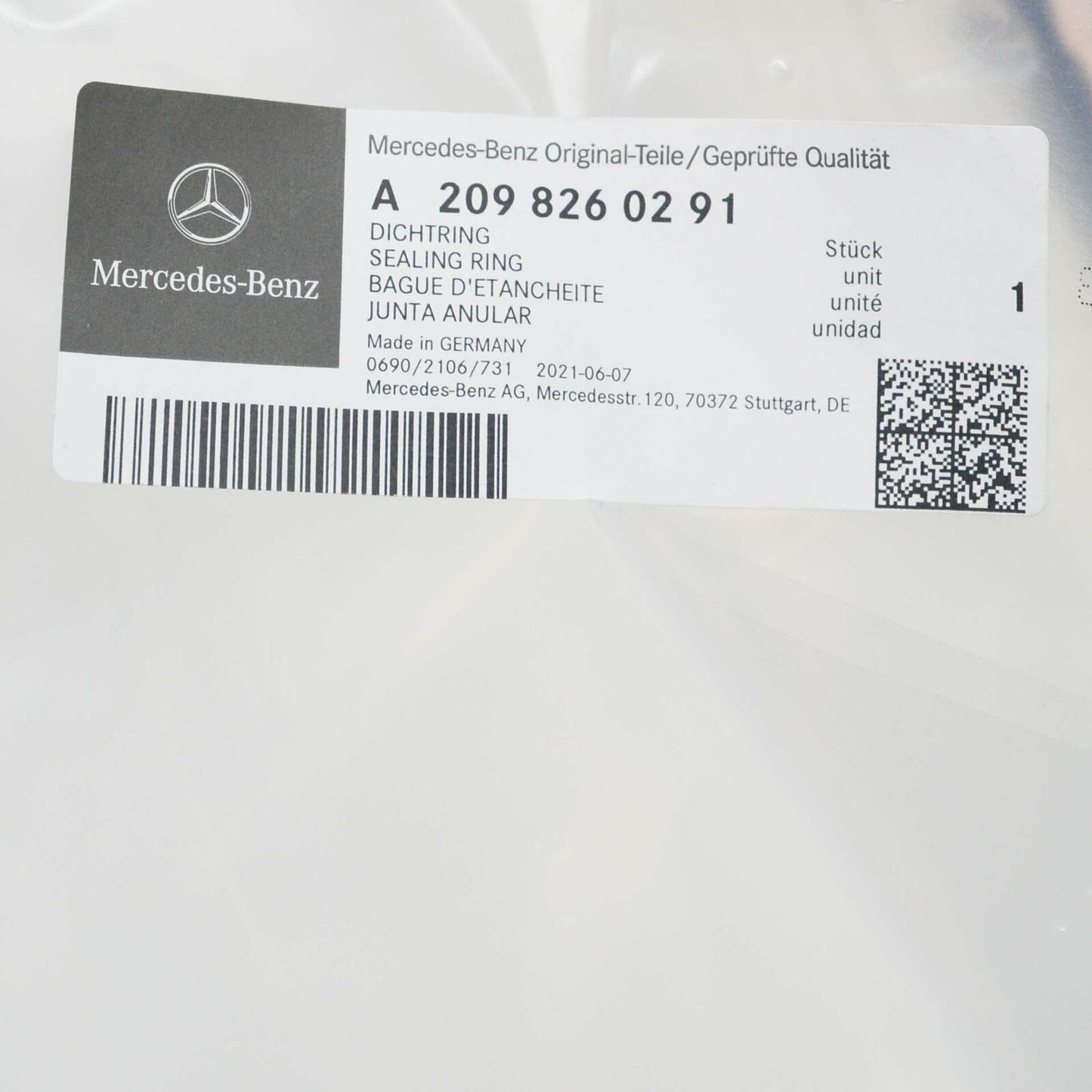 NEW MB CLK C209 FRONT RIGHT LIGHTING UNIT SEALING RING A2098260291 ORIGINAL