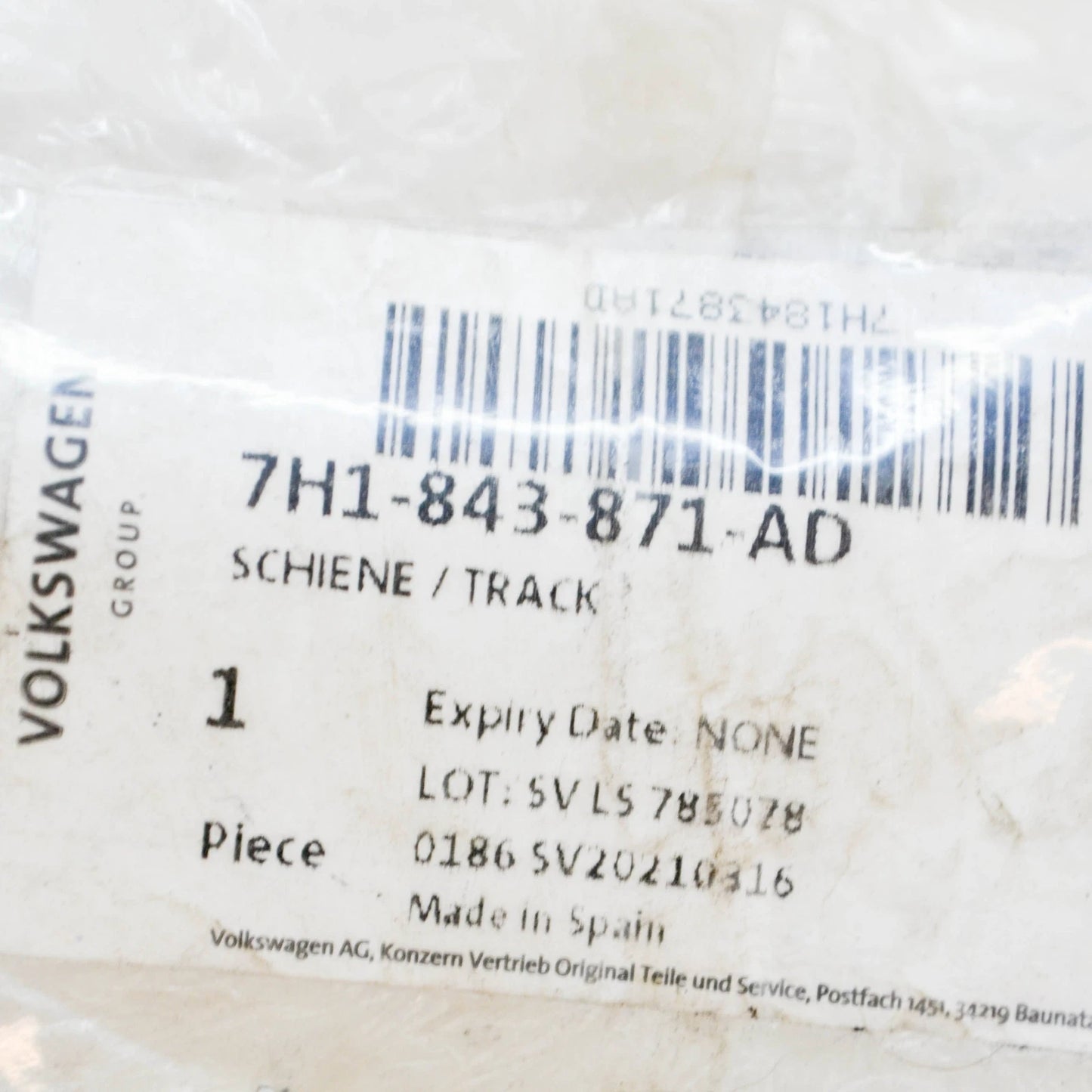 NEW VW TRANSPORTER T6 LEFT CENTER SLIDING DOOR RAIL 7H1843871AD