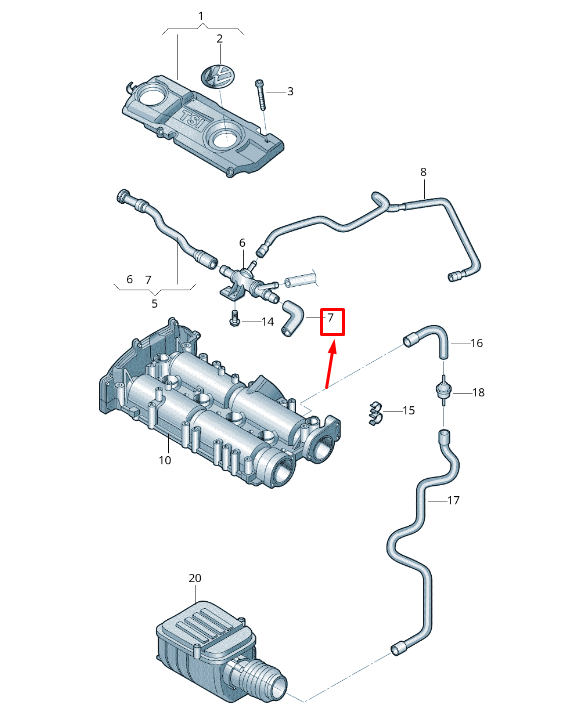 new vw eos 1f engine vent hose 03c103493al original