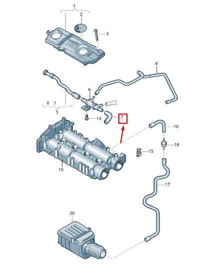 new vw eos 1f engine vent hose 03c103493al original