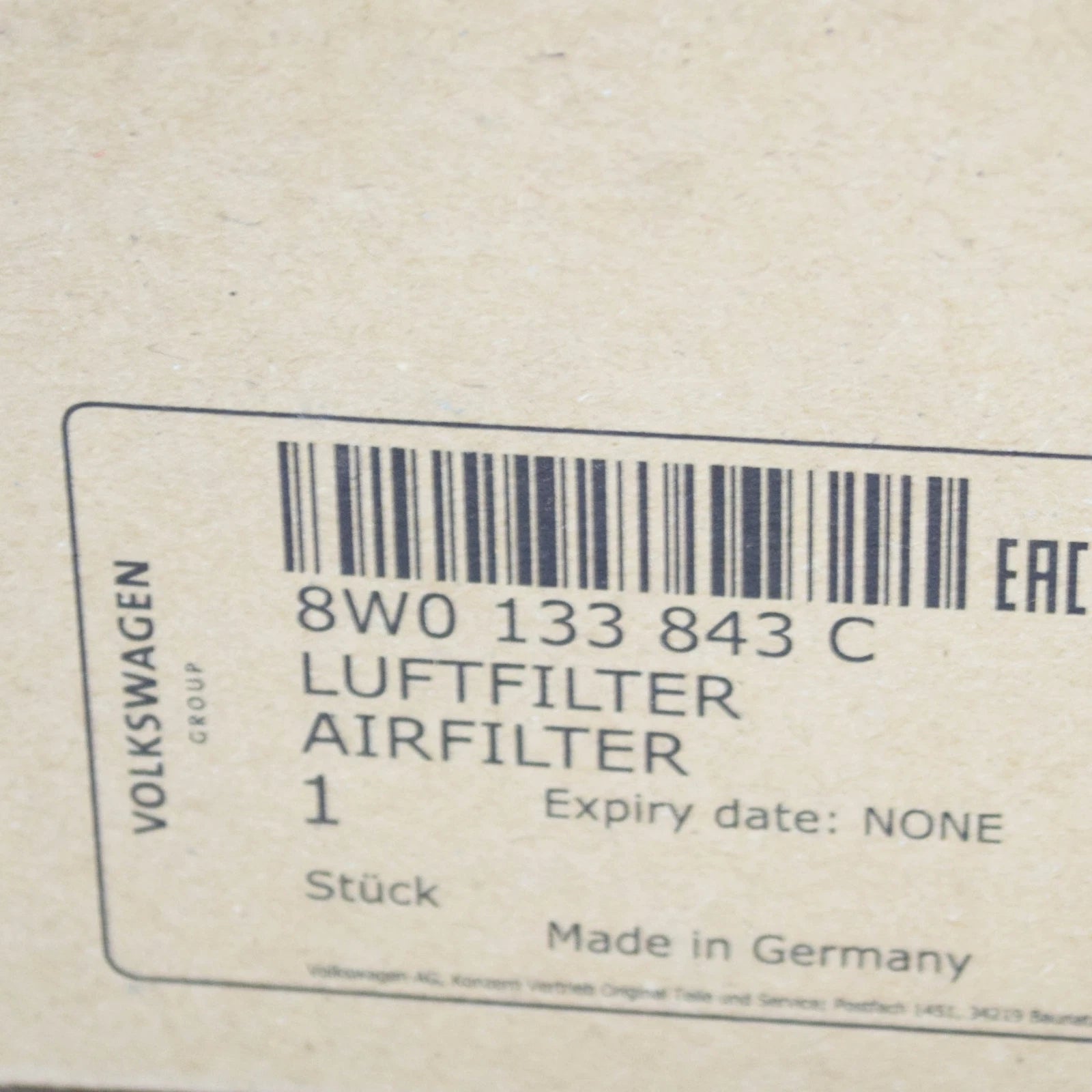 NEW AUDI A4 B9 AIR FILTER ELEMENT 8W0133843C