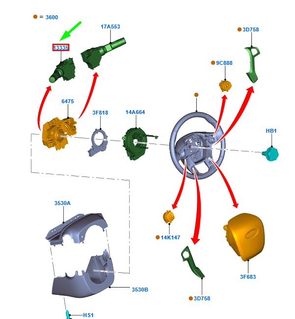 new ford ranger t6 mk1 steering wheel indicator lamp switch lhd 1728356 original