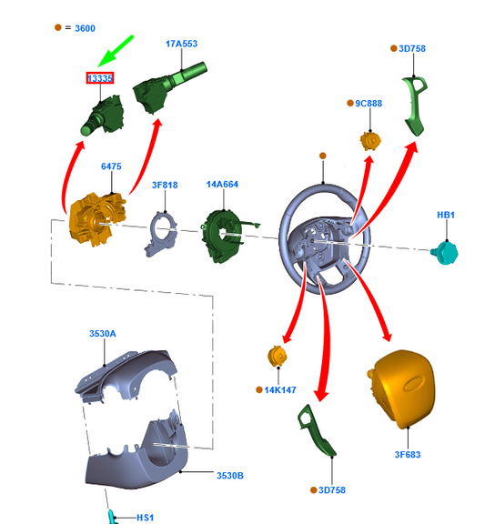 new ford ranger t6 mk1 steering wheel indicator lamp switch lhd 1728356 original