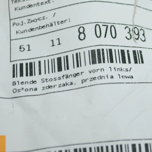 NEW BMW X3 G01 FRONT M BUMPER LEFT SIDE TRIM 51118070393 ORIGINAL