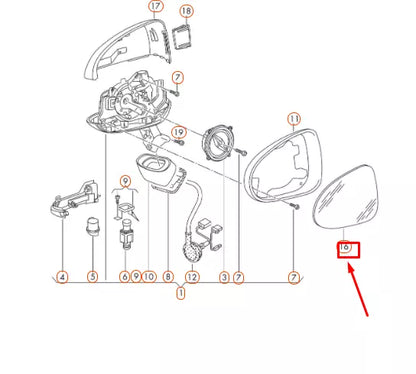 NEW VW TOUAREG 7P FRONT LEFT DOOR MIRROR GLASS 7P6857521A ORIGINAL