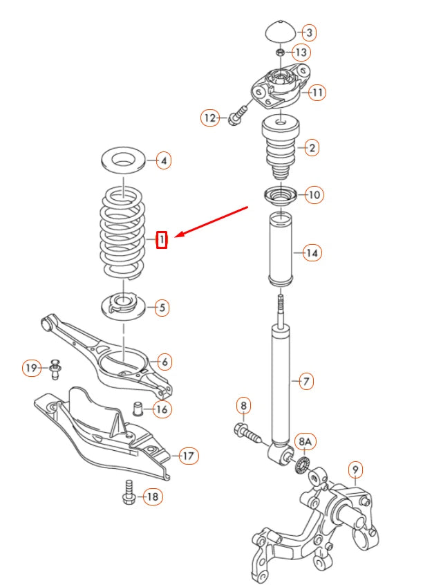 NEW VOLKSWAGEN PASSAT B7 REAR AXLE COIL SPRING 3C0511115AH ORIGINAL